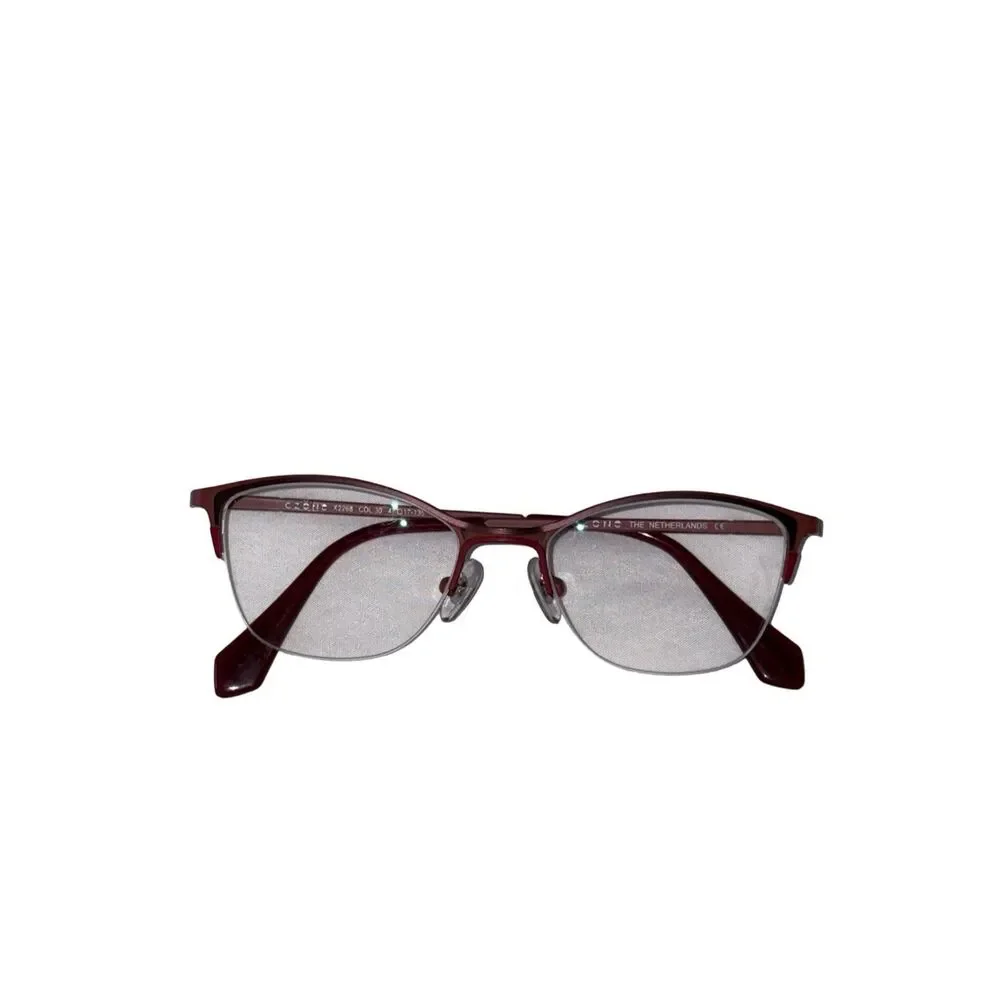 C-Zone Semi-Rimless Cat-Eye Eyeglasses Wine Red Stainless Steel Half-Rim Frames